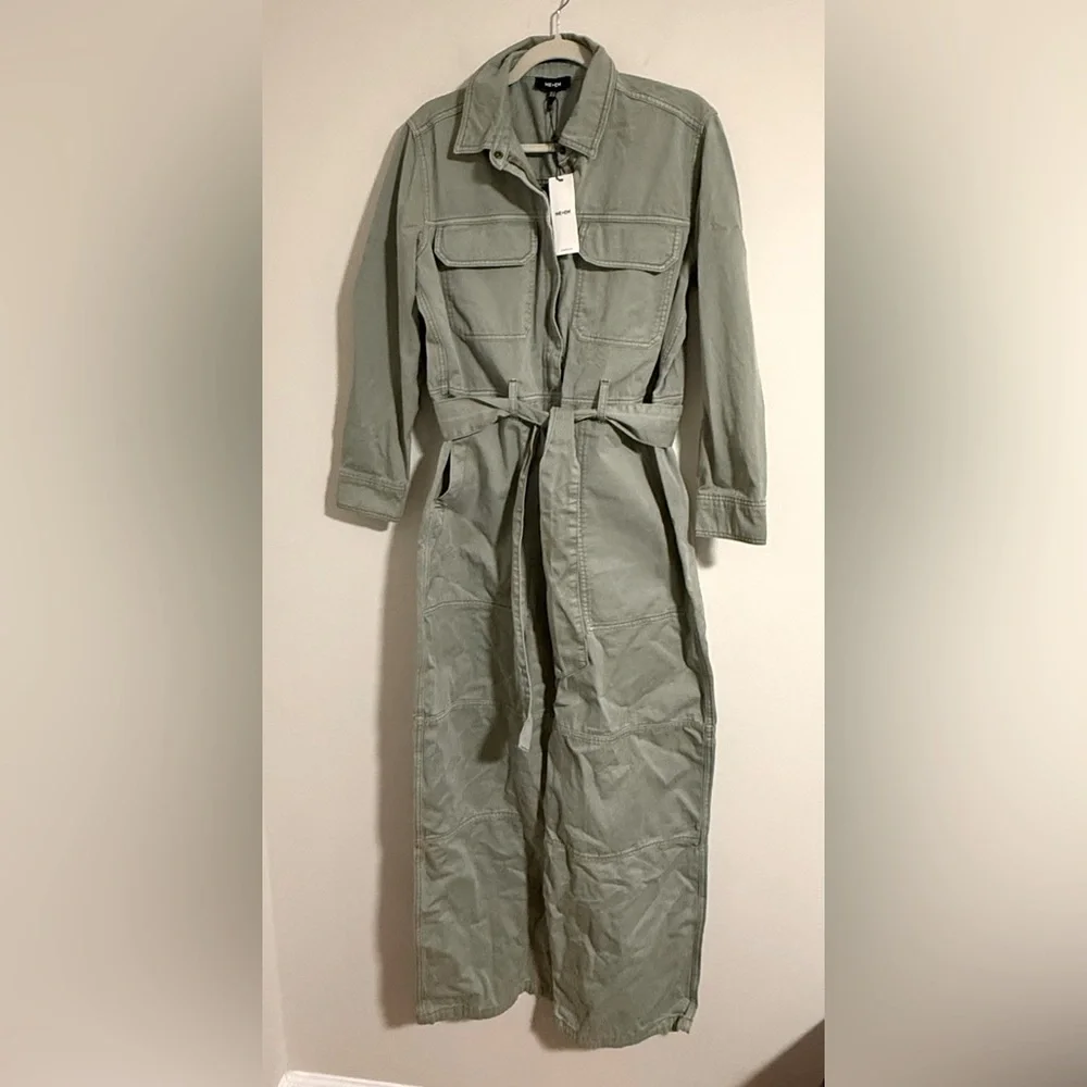 NWT Me + Em super soft utility jumpsuit sage green organic cotton size 10 - Picture 2 of 12